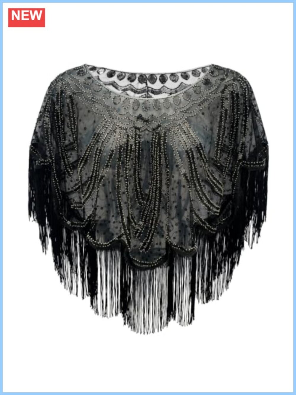 1920s Sequin Embroidery Shawl Flapper Wrap Gatsby Party Cape